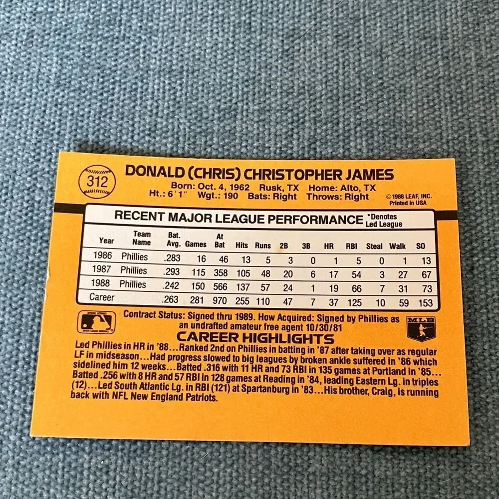 1989 Donruss Philadelphia Phillies Baseball Card Trading Card